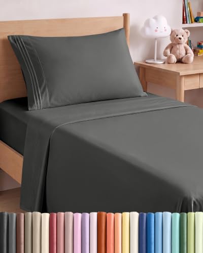 Twin Size 3 Piece Sheet Set - Comfy Breathable & Cooling Sheets - Charcoal