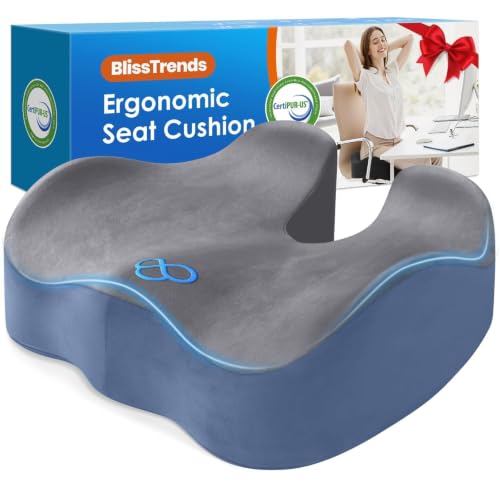 BlissTrends Memory Foam Seat Cushion for Office Chair & Car Seat Grey&Blue
