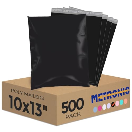 Metronic Black Poly Mailers 10x13 500 Pack, Strong Adhesive Shipping Bags