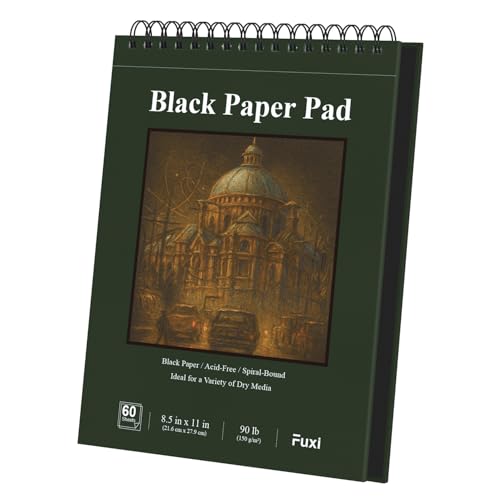 Fuxi Black Paper Sketchbook 8.5 x 11, 60 Sheets, 90lb/150gsm