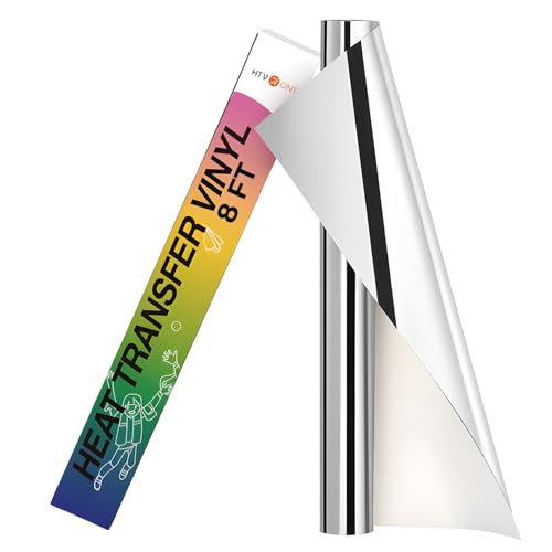 HTVRONT Metallic Silver Heat Transfer Vinyl, 12in x 8ft Silver HTV Vinyl