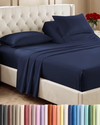 Flex Top Split Head King 4 Piece Sheet Set - Soft & Breathable - Navy Blue