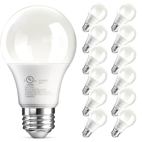 TJOY 12 Pack A19 LED Light Bulb, Daylight White 5000K, 60 Watt Eq, E26 Base