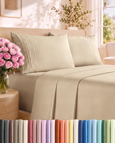 King Size 4 Piece Sheet Set - Comfy Breathable & Cooling Sheets - Cream