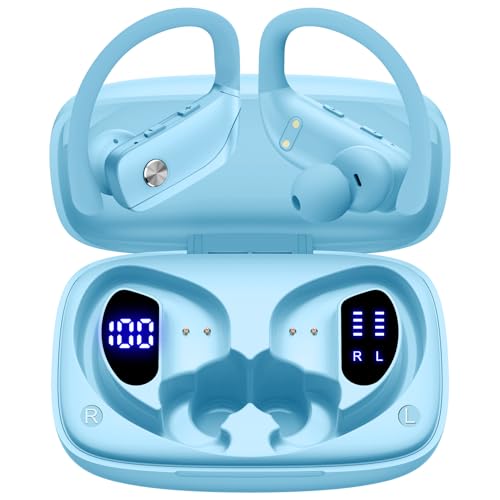 bmani Ear Buds Wireless Earbuds Bluetooth Headphones with 80H Playtime LED Display Case, Over-Ear Hook with Mic, Stereo Sound