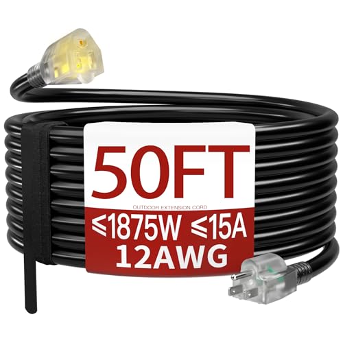 Skrizcable 50 FT 12 Gauge Heavy Duty Extension Cord Outdoor, Black