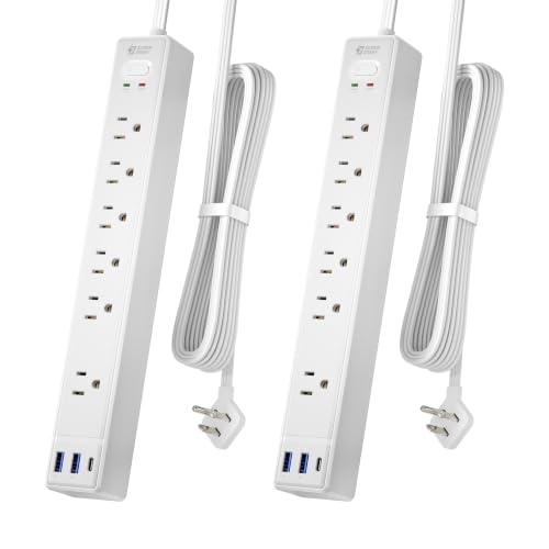 2 Pack 6Ft Extension Cord, SUPERDANNY Flat Plug Surge Protector Power Strip