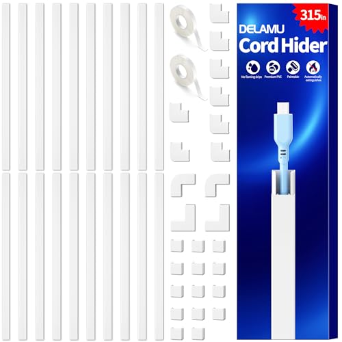 Delamu Cable Hider, 315in Cord Hider Cord Covers for 1 Wire on Wall, Premium Wire Covers for Cords, Cable Cover Organizer, TV