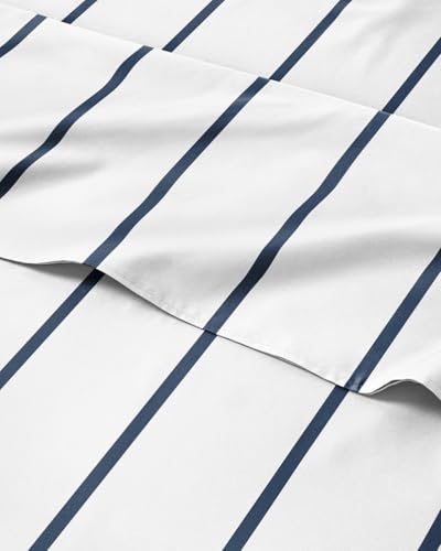 Split King 5 Piece Striped Sheet Set - Breathable & Cooling - Navy Stripe