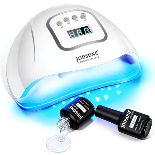 JODSONE U V LED Nail Lamp with Base Coat Top Coat Set, Nail Dryer for Gel Polish for Nails with Automatic Sensor & 4 Timers