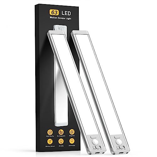 Under Cabinet Lighting, 14.7" Rechargeable Motion Sensor Light Indoor, 2 Pack Magnetic Dimmable Closet Lights, Wireless Under