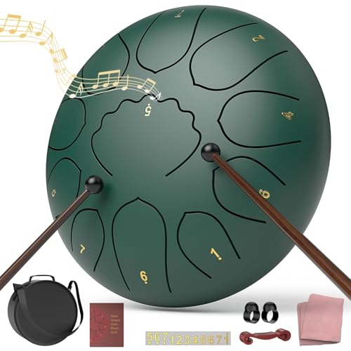 Rain Drum for Outside Garden, 8 Inches 11 Notes Steel Tongue Drum, Waterproof Meditation Rain Chime, Musical Instruments for 