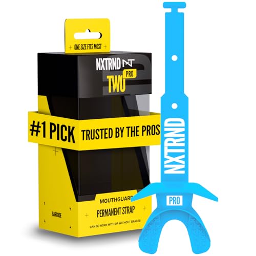 Nxtrnd Two Pro Football Mouth Guard, Permanent Strap, Fits Adult & Youth (Neon Blue)