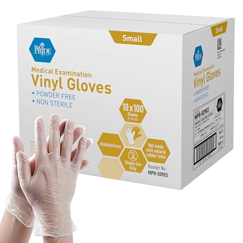 MED PRIDE Vinyl Medical Exam Gloves,Powder & Latex-Free, Small, 1000-Count