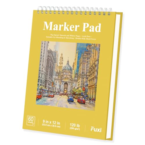 Fuxi Marker Paper Sketchbook 9x12, Double-Sided Bleedproof Thick Marker Pad