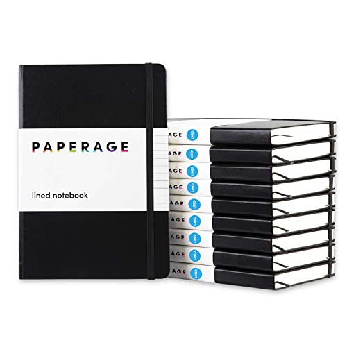 PAPERAGE Lined Journal Notebook, 10 Pack, (Black), 160 Pages, Medium 5.6 in x 8 in - 100 GSM Thick Paper – Hardcover Journali