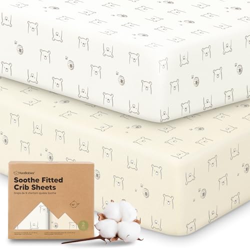 KeaBabies 2pk Organic Cotton Crib Sheets for Boys Girls 52x28, Bumble Bear