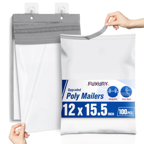 Fuxury Poly Mailers 12x15.5 100PC Shipping Bags for Small Business White