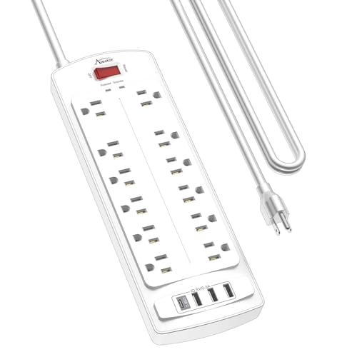 ALESTOR 10 Ft Surge Protector Power Strip with 12 Outlets and 4 USB Ports