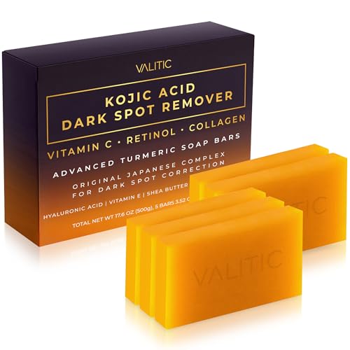 VALITIC Kojic Acid Dark Spot Remover Soap Bars, Turmeric Bar Soaps 5 Pack