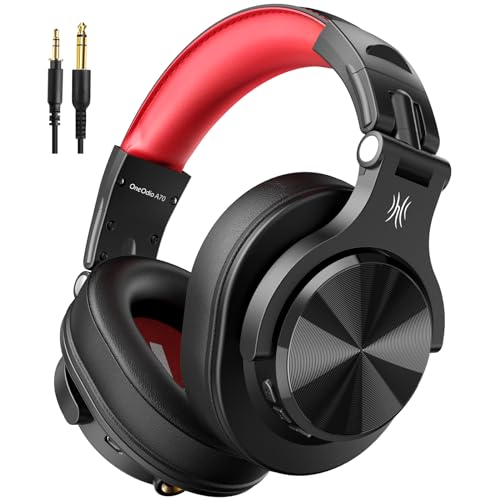 OneOdio A70 Bluetooth Over-Ear Headphones, Hi-Res Wired DJ Studio - Red