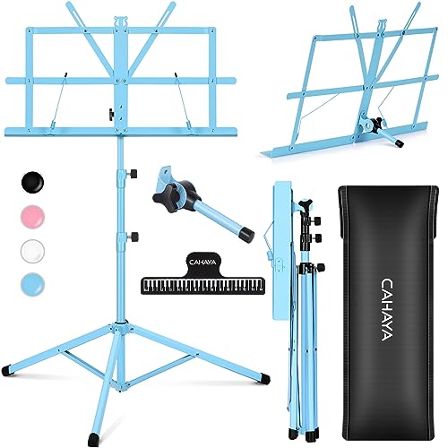 CAHAYA Sheet Music Stand Portable Folding Dual Use Desktop Book Holder Blue