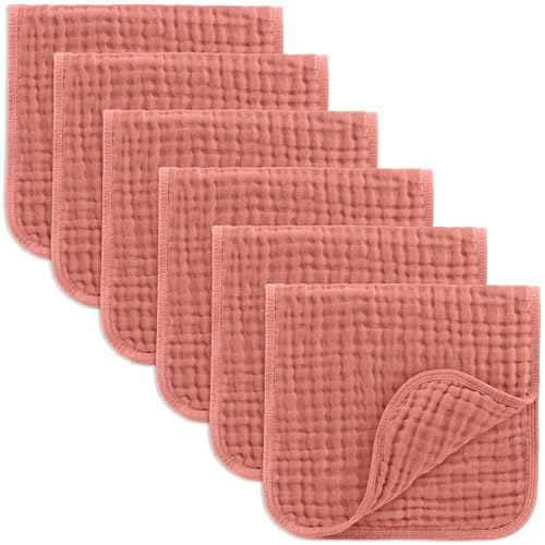 Comfy Cubs Muslin Burp Cloths 20x10" 6 Pack, Baby Burp Cloths - Dusty Rose