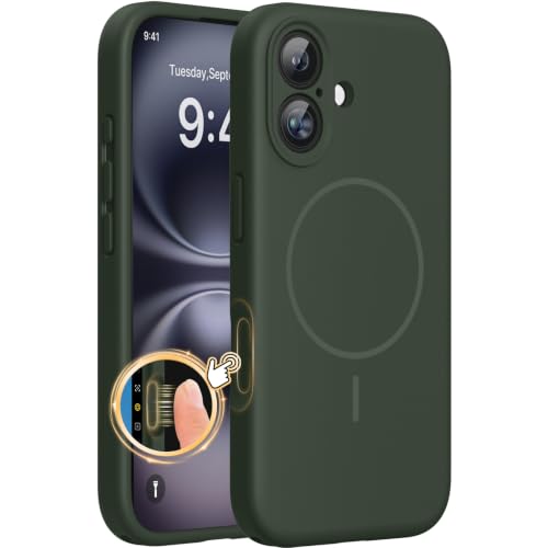 Miracase Silicone & Magnetic for iPhone 16 Case, Dark Green
