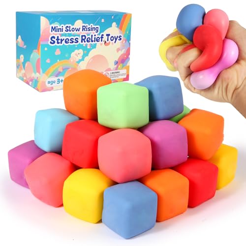 24 Pack Slow Rising Stress Cube , Dough Stress Balls Soft Fidget Squishy Toys for Anxiety Relief, Pull Stretch Classroom Priz