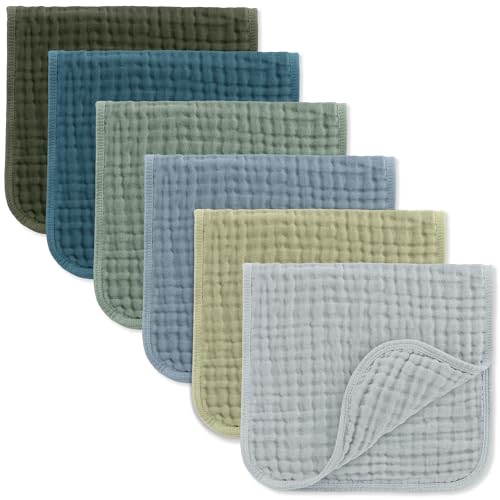 Comfy Cubs Muslin Burp Cloths 20x10" 6 Pack, Baby Burp Cloths - Multi Boy