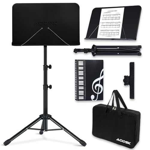 AODSK Sheet Music Stand,5 in 1 Dual-Use Folding Sheet Music Stand & Desktop Book Stand with Portable Carrying Bag & Music She