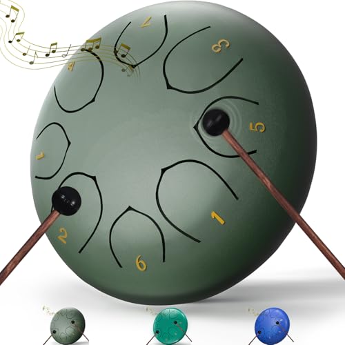 Rain Drum for Outside Garden, 6 Inches 8 Notes Steel Tongue Chakra Drums, Waterproof Meditation Rain Chime, Musical Instrumen