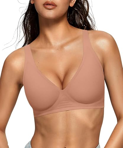OEAK Womens Jelly Bras Wireless Deep V Comfy Push Up Tshirt Bras LAT XL