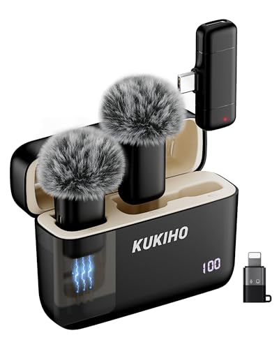 KUKIHO Wireless Lavalier Microphone with Charging Case, 36H Battery Life, Noise Cancellation, 135ft Range, Plug-and-Play Clip