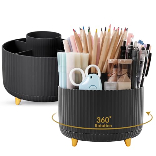 SKYDUE 2 Pack Pen Holder, 360 Degree Rotating Pencil Holder for Desk Organizer, Rotating Desktop Pen Organizer with 5 Slots, 