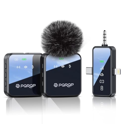 PQRQP 3 in 1 Wireless Mini Microphone for iPhone, Android, Camera,328ft Range, 18H Battery Life,High-Fidelity Audio Clip on M