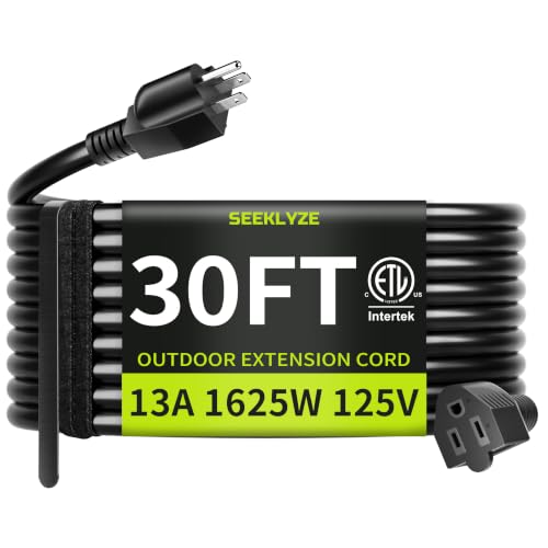 Seeklyze 16/3 Black Extension Cord 30 FT, Outdoor Extension Cord for Lawn
