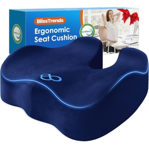 BlissTrends Thick Seat Cushion for Office Chair & Car Seat, XL, Blue