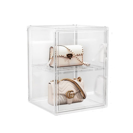 BOHOIDEE X-Large 2 Tiers 14.2"X10.6"X8" Acrylic Display Case with 1 Division Board, Clear Organizer Box Plastic Holder with M