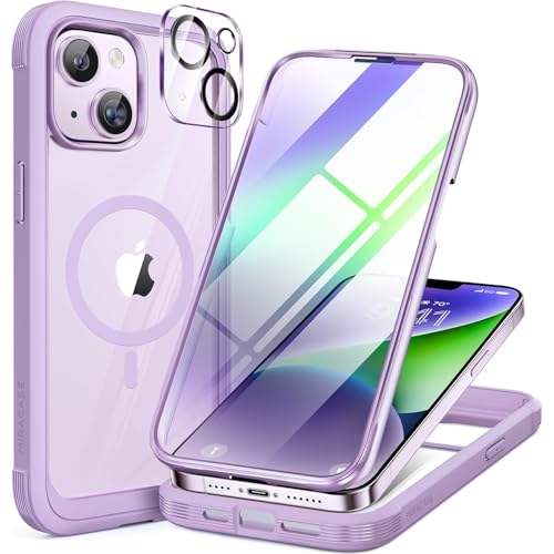 Miracase for iPhone 14 Case,Full-Body Bumper &Glass Screen Protector,Purple