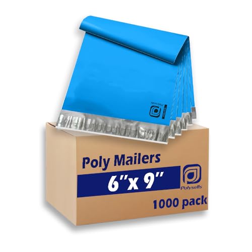 POLYSELLS 1000 pcs 6x9 Inches Blue Poly Mailers Shipping Envelopes, Strong Adhesive Sealing, Waterproof, and Tear-resistant P