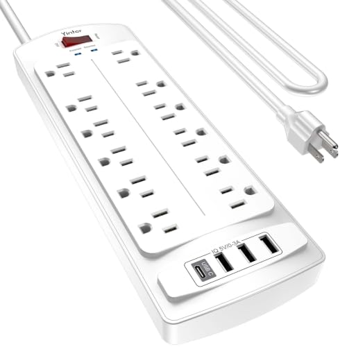 Yintar 6Ft Surge Protector Power Strip with 12 Outlets and 4 USB Ports