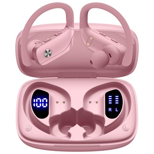 bmani Ear Buds Wireless Earbuds Bluetooth Headphones with 80H Playtime LED Display Case, Over-Ear Hook with Mic, Stereo Sound