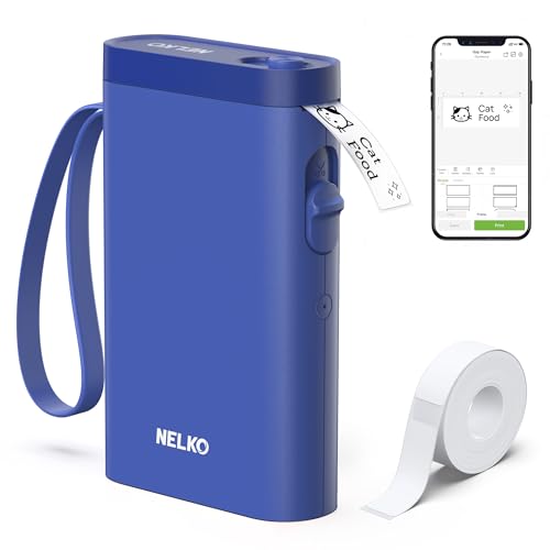 Nelko P21 Label Maker Machine with Tape, Bluetooth Label Printer, Blue