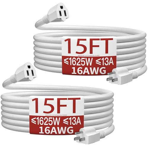 Skrizcable 16/3 15FT 2Pack Indoor Extension Cord Flexible, White Power Cord