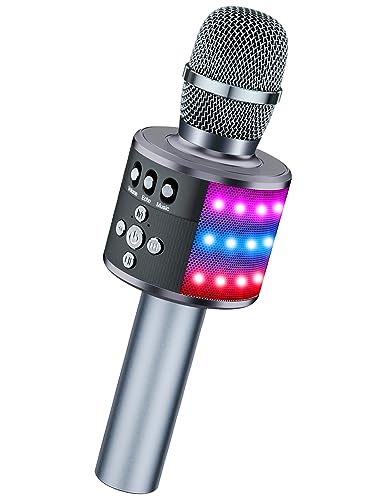 BONAOK Karaoke Microphone for Kids & Adults - Bluetooth Microphones Singing Mic with Disco Lights, Echo Effect, Built-in Spea