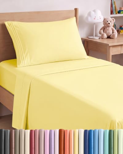 Twin XL Size 3 Piece Sheet Set - Comfy Breathable & Cooling Sheets - Yellow
