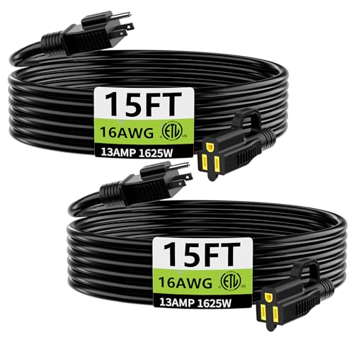 HUANCHAIN Indoor Outdoor Black Extension Cord 15 FT 2Pack Waterproof 16/3