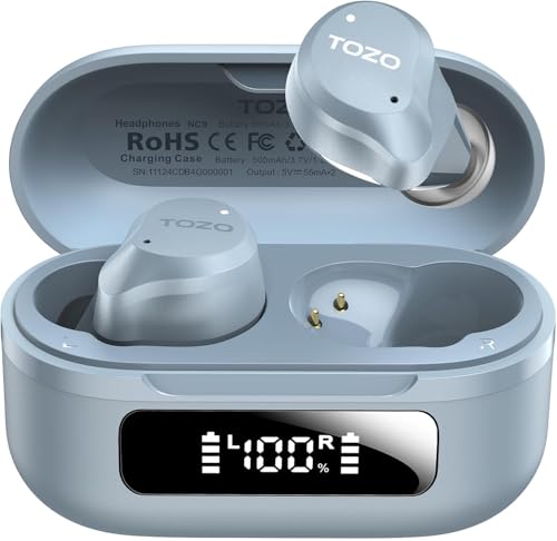 TOZO NC9 Hybrid Active Noise Cancelling Wireless Earbuds, 60H, LED Display