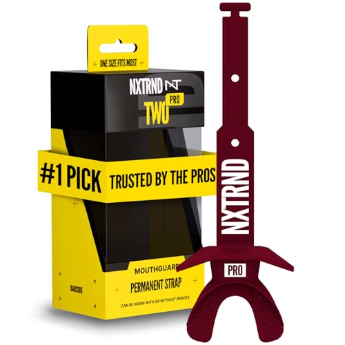 Nxtrnd Two Pro Football Mouth Guard, Permanent Strap, Fits Adult & Youth (Maroon)
